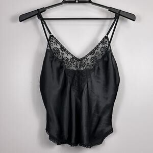 Vintage Chantilly Maidenform Black Satin Lace Camisole 36 ILGWU Union USA Cami